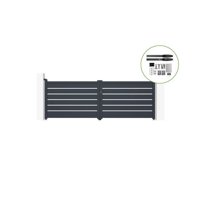 Puerta batiente y kit de motorización - Casanoov - VOGEL - 3,5 m de altura (125 cm) - Gris - Aluminio / Motorización HIKER B200