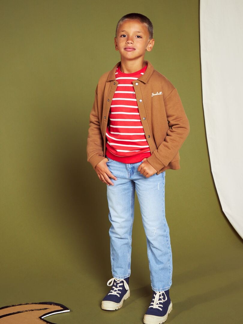 Fleece sweatshirt met brede strepen - ROOD