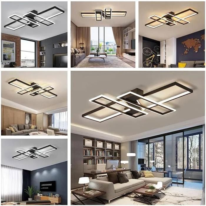 DELIPOP Plafonnier LED moderne 48W Noir Lampe de plafond dimmable avec télécommande pour salon chambre salle à manger - Dia 120cm