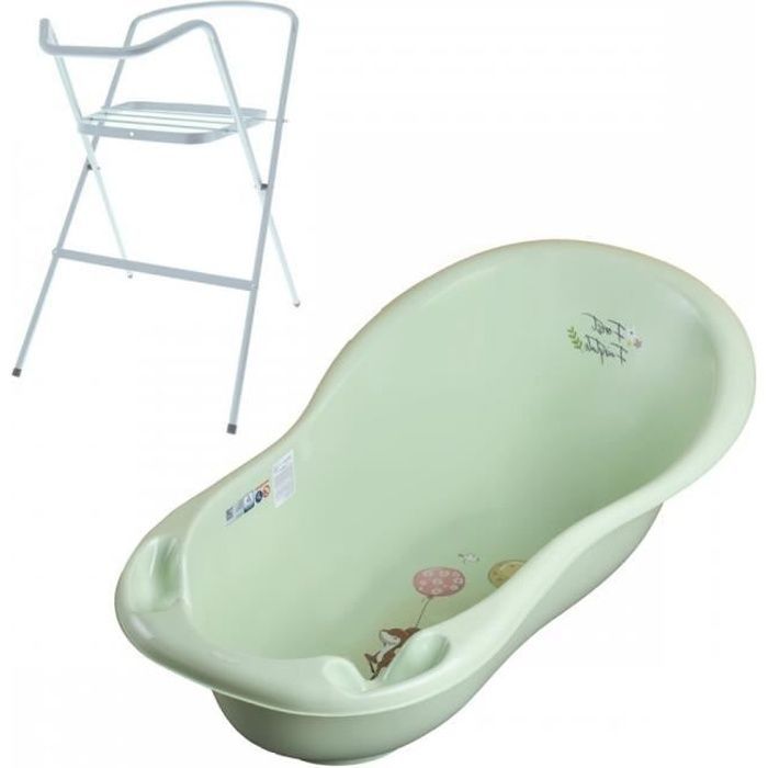 Baignoire bébé ergonomique - MON MOBILIER DESIGN - Avec thermomètre - Vert - 102 cm - Avec pied
