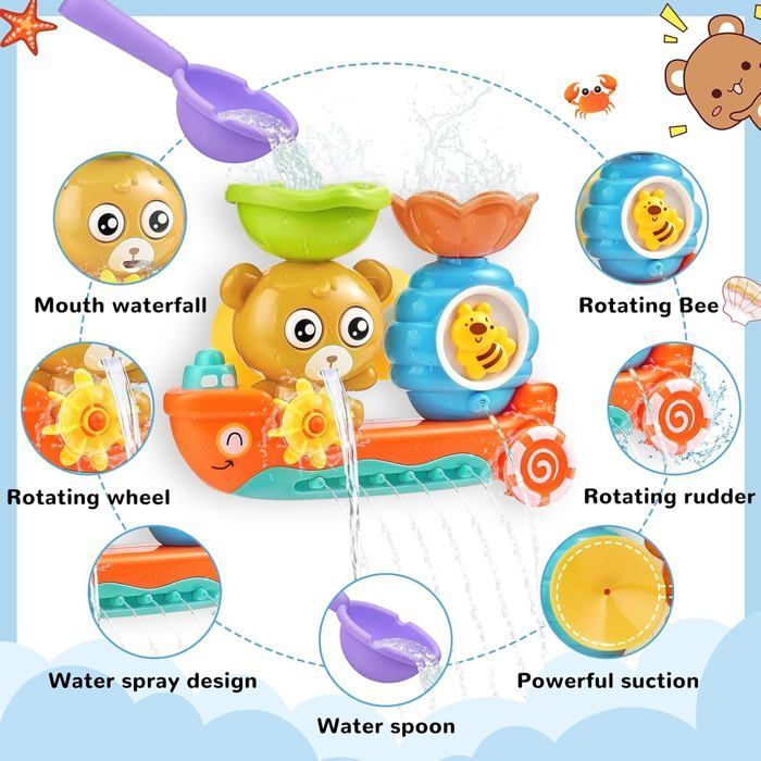 Juguete de baño - Oso y abeja - Plástico no tóxico - Potentes ventosas - Regalo ideal