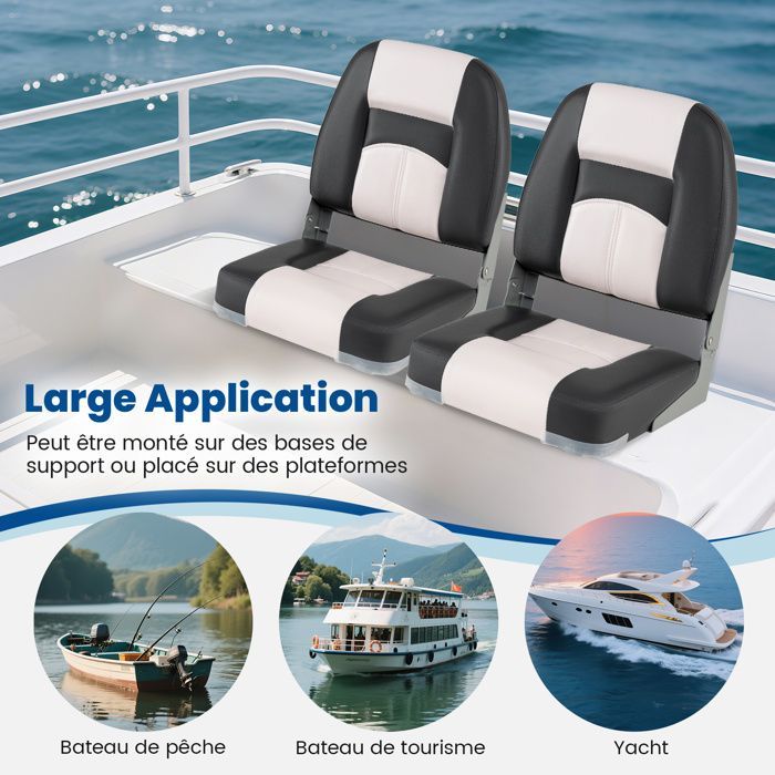 Asiento plegable de 2 piezas para barco COSTWAY con respaldo y 4 tornillos, impermeable, para barco de pesca o kayak, 42 x 49 x 51 cm, gris.