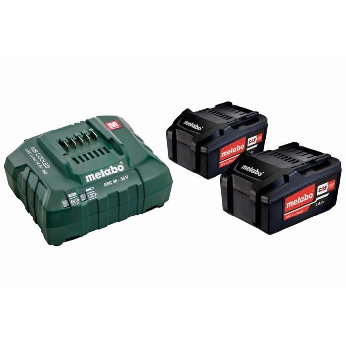Set base 2 batterie Li-Power da 4 Ah e 18 V - METABO - Caricabatterie ASC 55 - Batterie agli ioni di litio - Garanzia di 2 anni