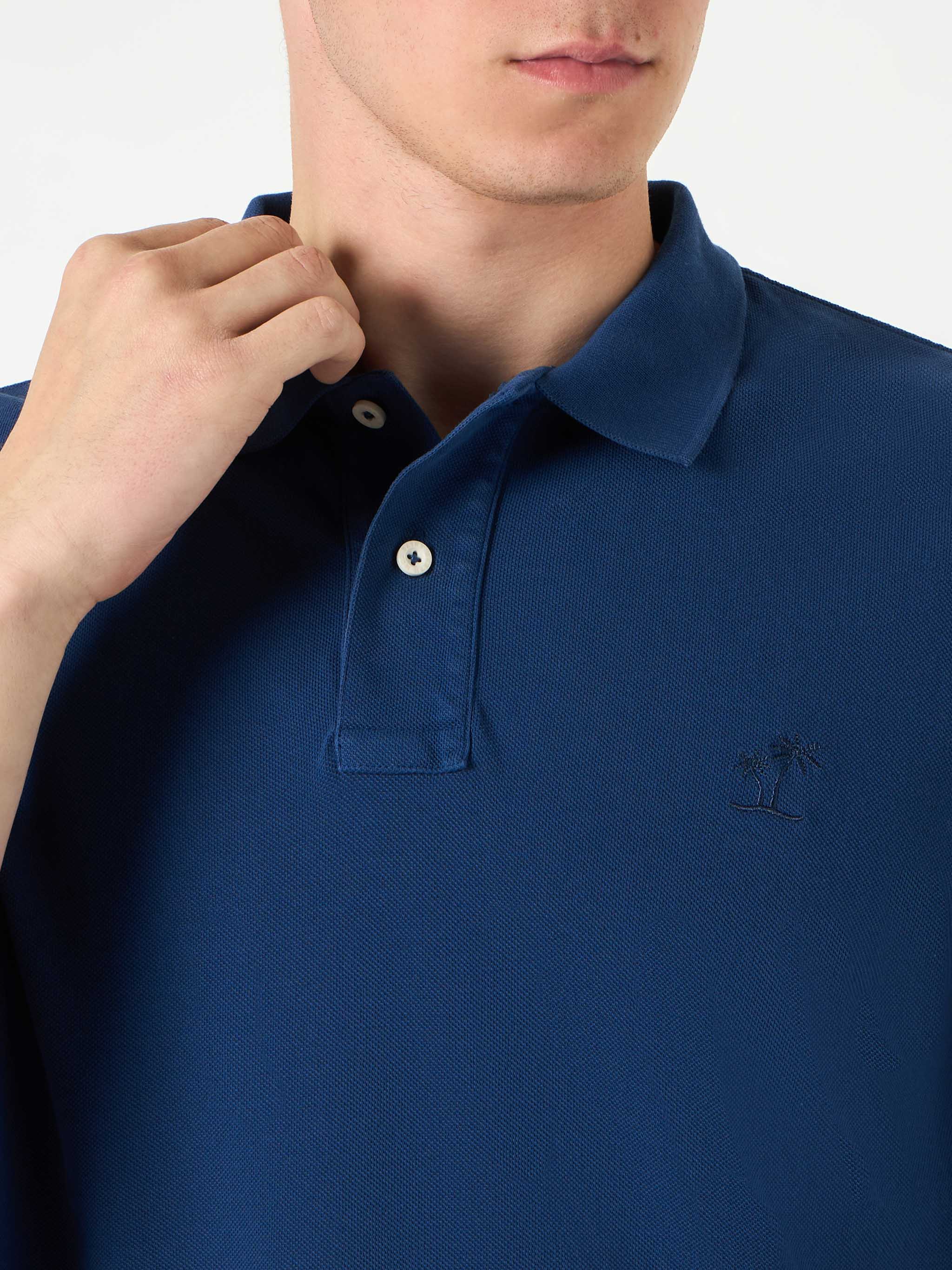 Piqué denim poloshirt met vintage-look St. Barth-logo