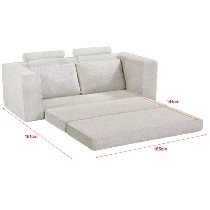 Sofá cama convertible de 3 plazas - BERTILLE - Tejido color crema beige - 200 x 98 x 90 cm