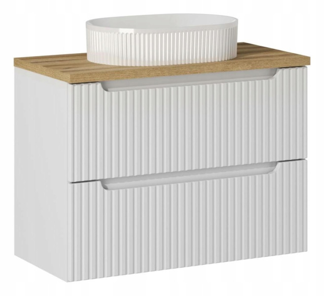 Szafka Z Umywalką 80 cm BLAT DĄB SZUFLADY Ryfle NOVA WHITE