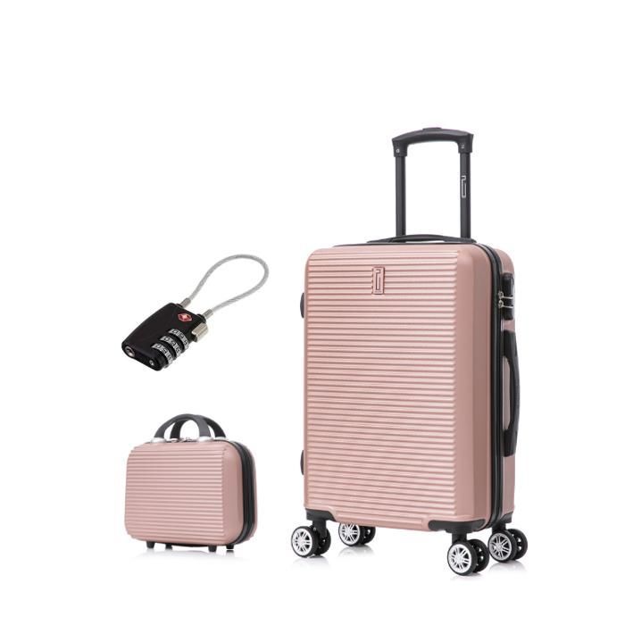 Valigia da cabina 55x35x25cm con beauty case | Valigia da weekend CELIMS | ABS | Lucchetto | 4 ruote a 360° | Oro rosa