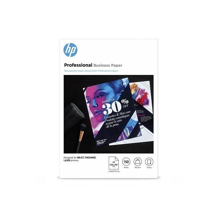 Papier HP professionnel pour imprimantes laser, ou jet d'encre – 150 feuilles, A4, glacé, 180 g/m² (3VK91A)