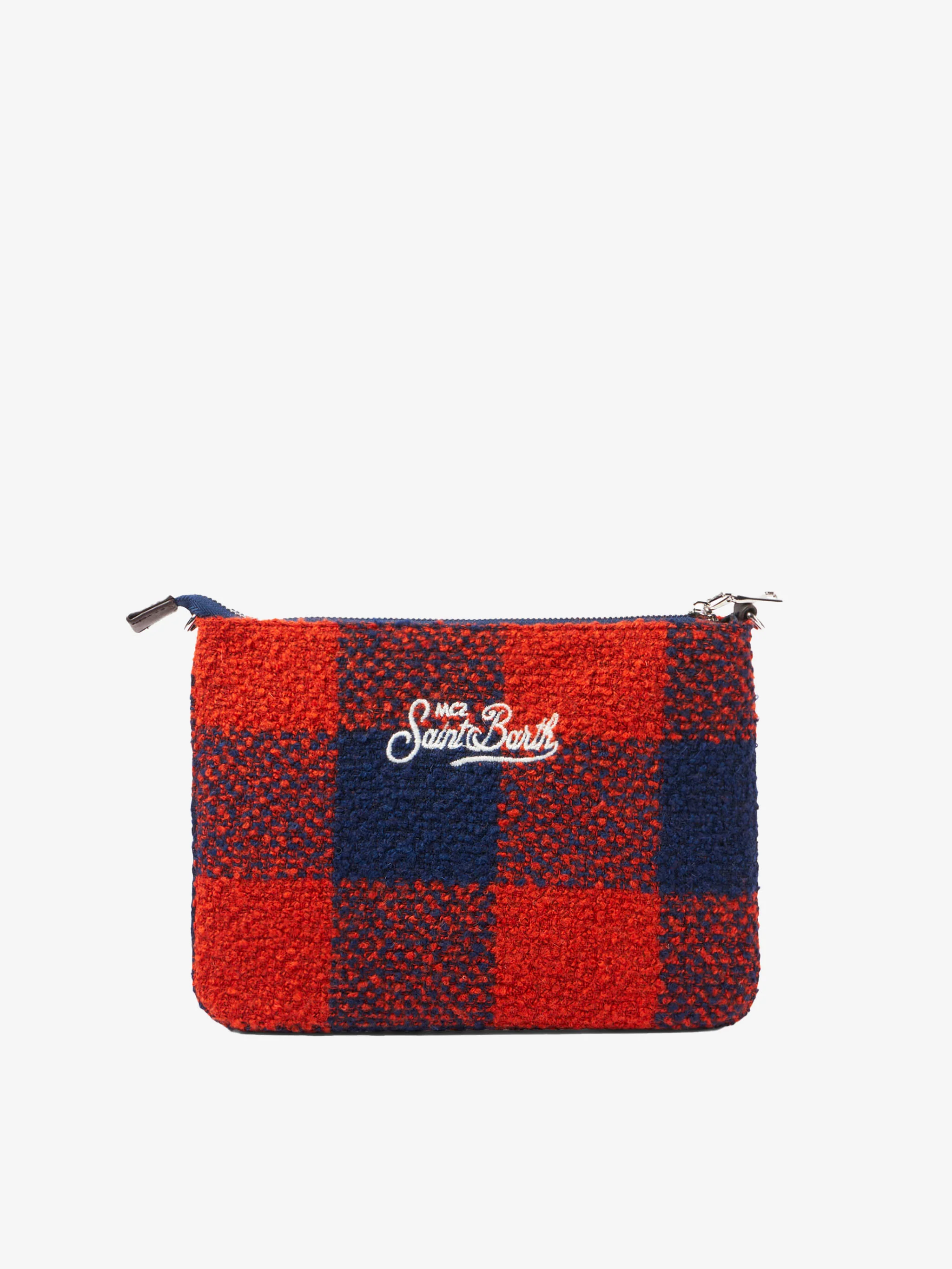 Pariser Wollschultertasche mit orangefarbenem Vichy-Karo-Muster