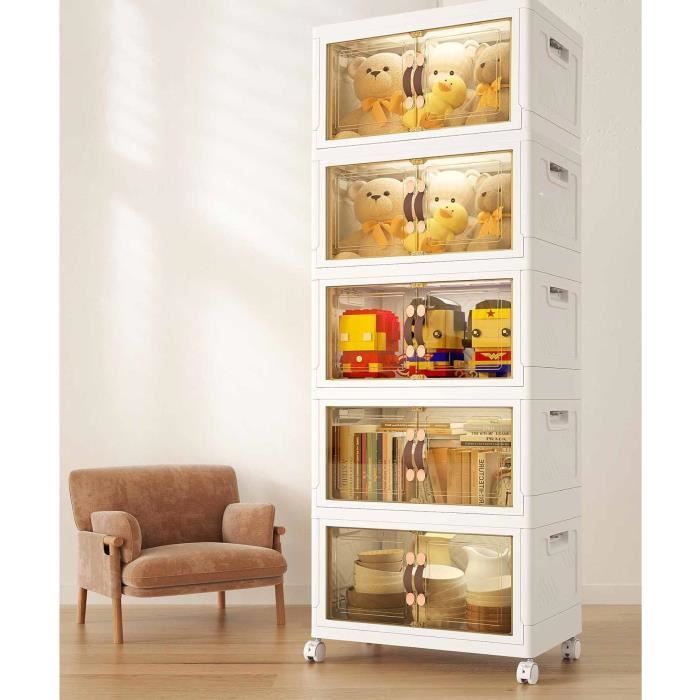 5 cajas organizadoras de plástico plegables para baño, cocina, dormitorio, sala de estar, ropa, juguetes y libros.