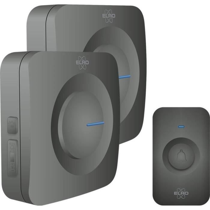 Timbre inalámbrico ELRO DB3000 - 2 receptores a pilas - 64 melodías - Alcance de 300 m - Negro
