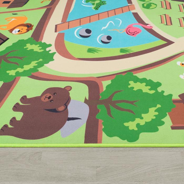 Alfombra infantil Paco Home, tapete de juegos para habitaciones infantiles, zoológico con tigre, oso y león, color beige colorido, 100x200 cm.