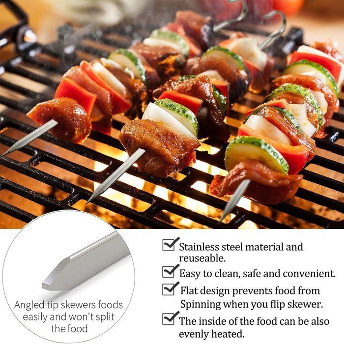 Lot de 20 Brochettes pour Barbecue en Acier Inoxydable - 30cm avec 2 Pinceaux à Huile - Réutilisables Accessoire Barbecue