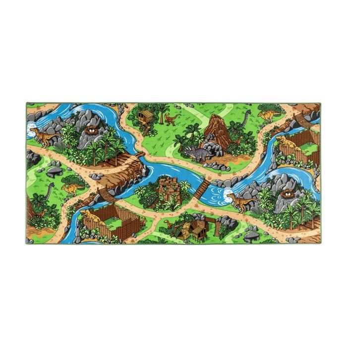 Spielmatte für Kinder, 95 x 200 cm, Dino-Autobahn-Spielmatte – waschbar – rutschfest – Carpet Studio