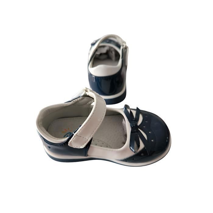 Scarpe - Bambina - Mary Jane - Scarpe a T - Pelle - Vernice - Blu navy - Bianco - Fantasia con fiocco - Taglie 24 e 25