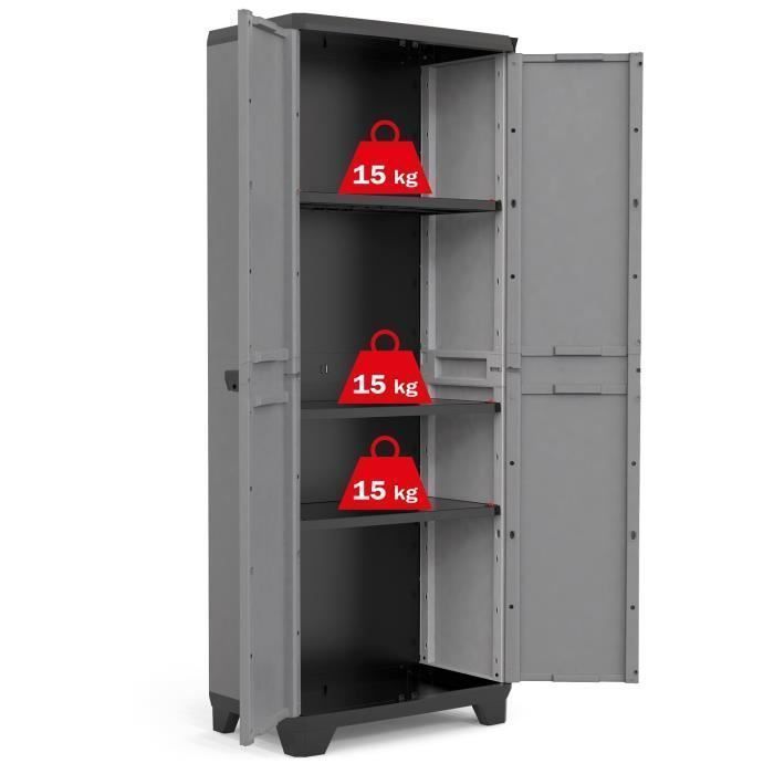 Stilo Tall Cabinet - KETER - Grey / Black / Red - Adjustable Height - 3 Adjustable Internal Shelves