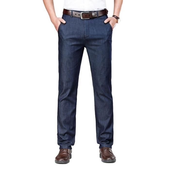 Pantalones vaqueros rectos elásticos para hombre, ligeros, elegantes, de talle alto y tejido cómodo - Azul oscuro