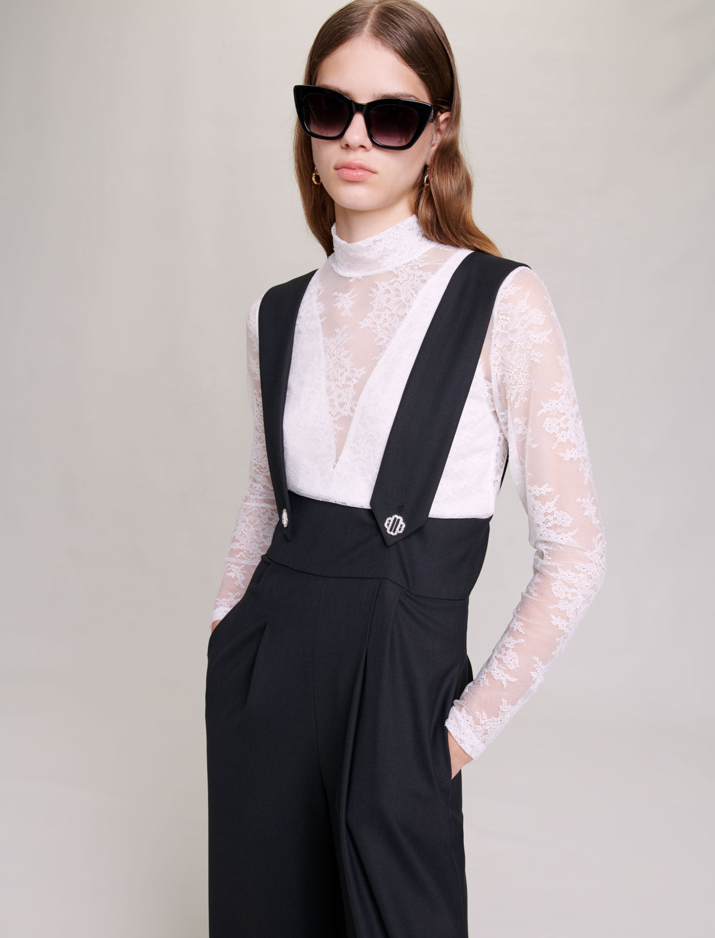 Lange broek met bretels - Zwart