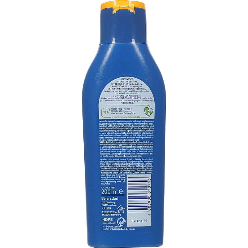 Nivea Nivea Sun SPF30 200 ml aurinkosuojavoide suojaa