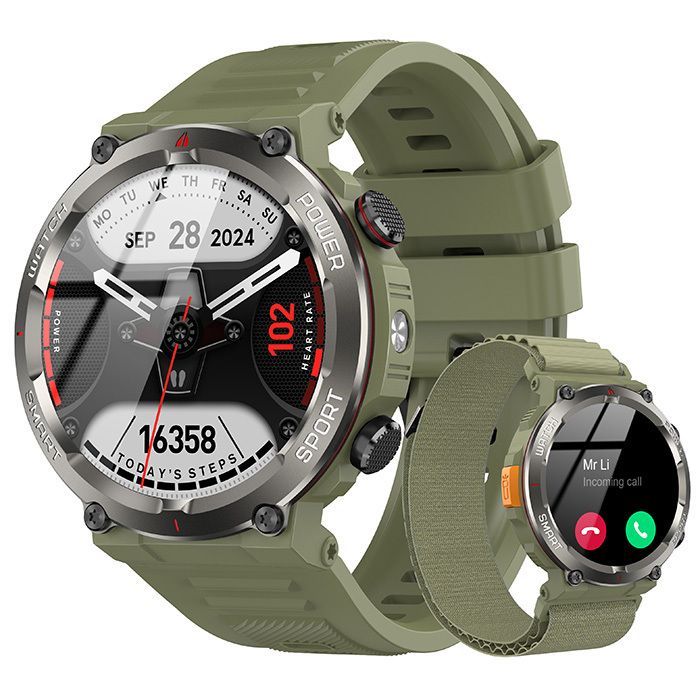 Blackview W50 Pro Montre Connectée 1,45'' Bluetooth 960mAh Étanche 10m Vert - Capteur Cardio & SpO2, 100 modes sport