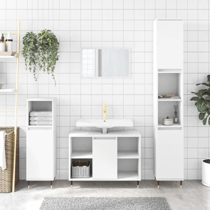 Badkamermeubelset - GAROSA - 3-delig - Samengesteld hout - Wit - Modern