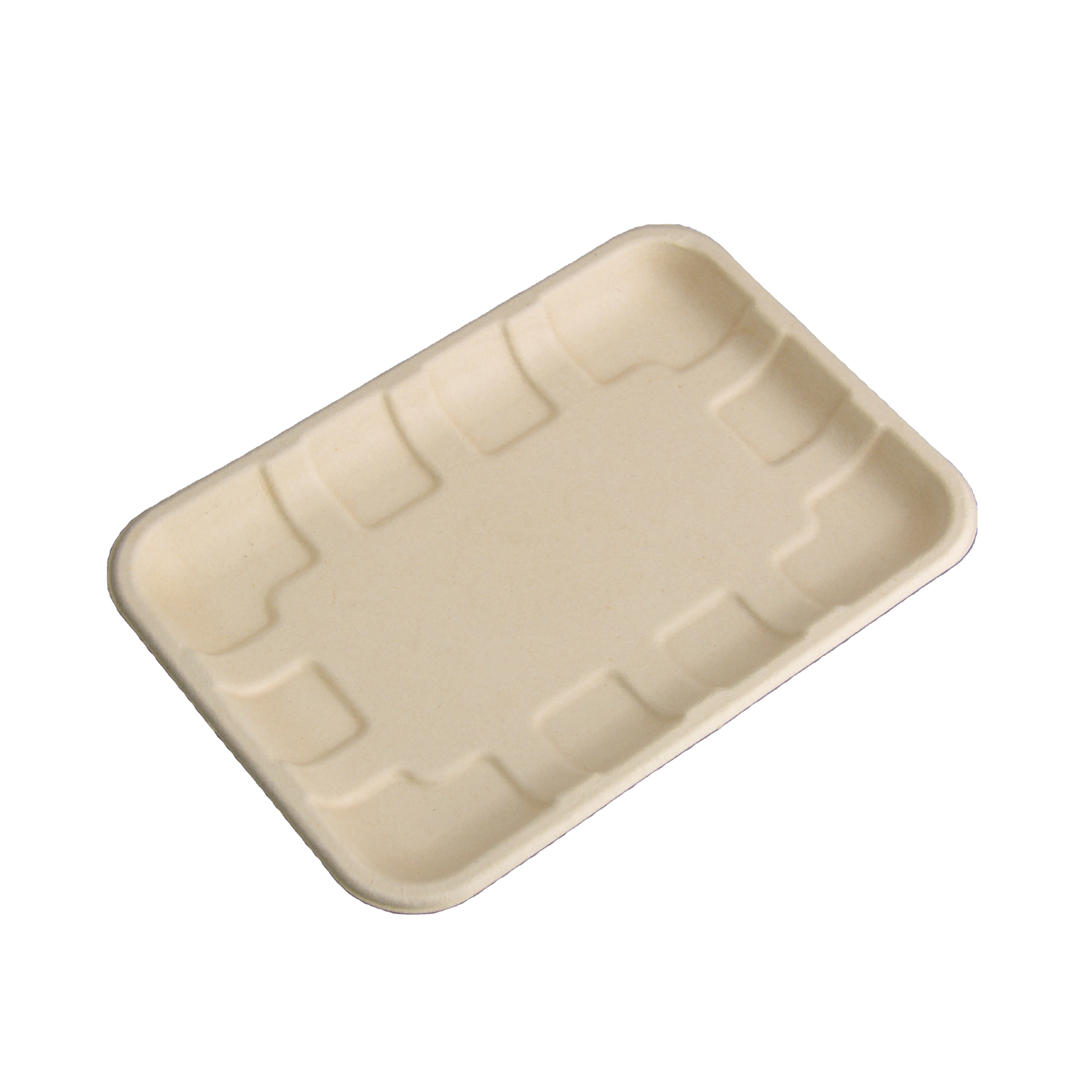 Emballage écologique jetable en fibres moulées de canne à sucre, biodégradable, plateau pour fruits, viandes et légumes en bagasse.