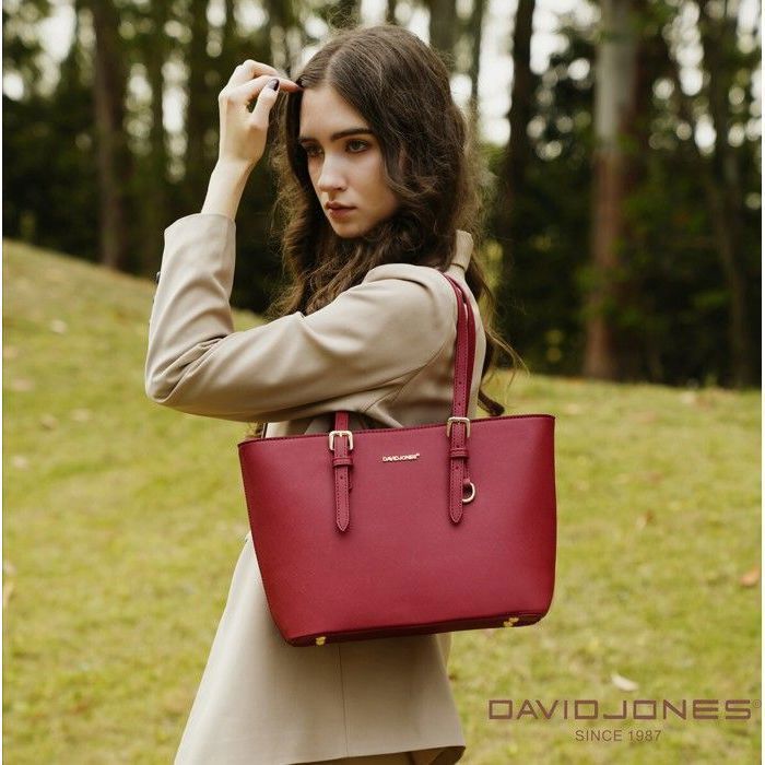 David Jones - Bolsa de compras feminina - Bolsa de ombro em couro PU com alça longa - Tamanho médio - Prateada