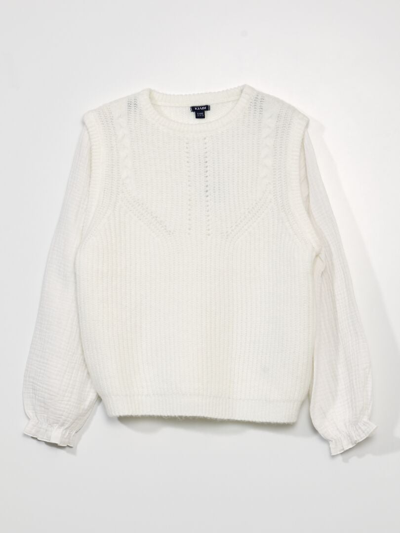 Trui met trompe-l'oeil-effect en mouwloos vest - wit