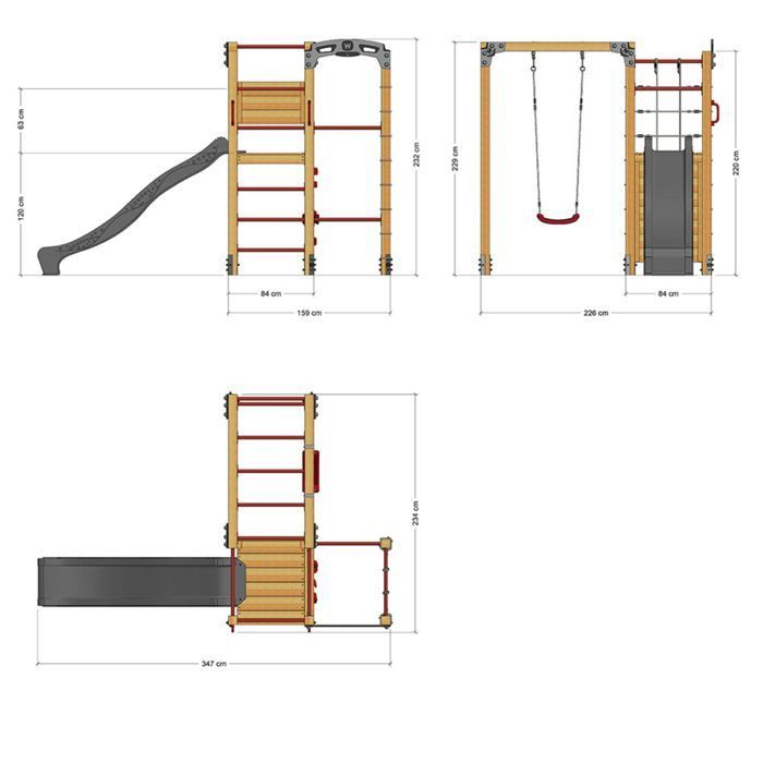 WICKEY FIT Cross 872 Área de juegos y estación de fitness: tobogán de 220 cm, columpio y barra de dominadas. 5 años de garantía*.