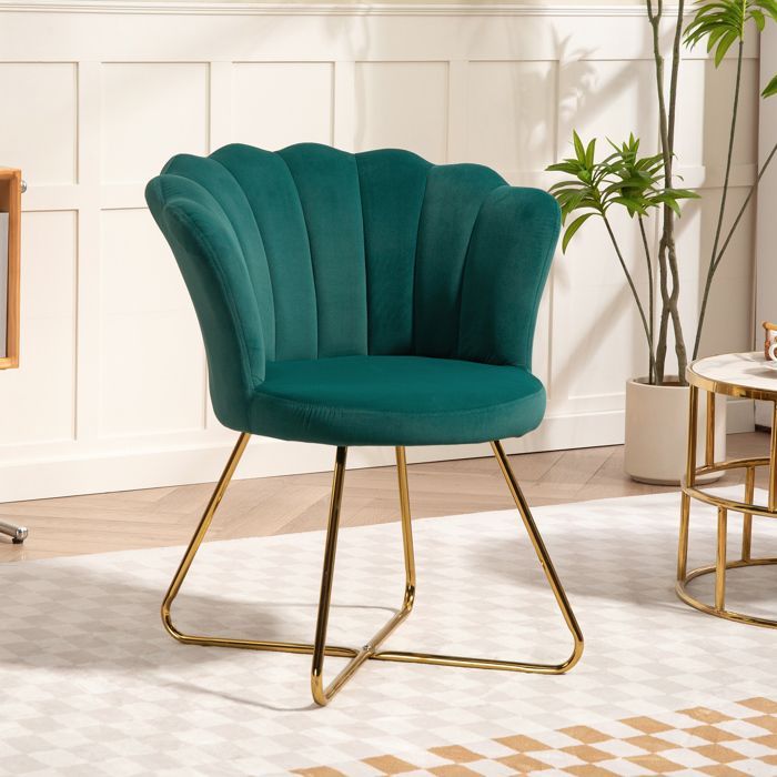 Fauteuil coquillage - HOMCOM - - velours - pieds en acier - 69 x 64 x 80 cm - vert foncé