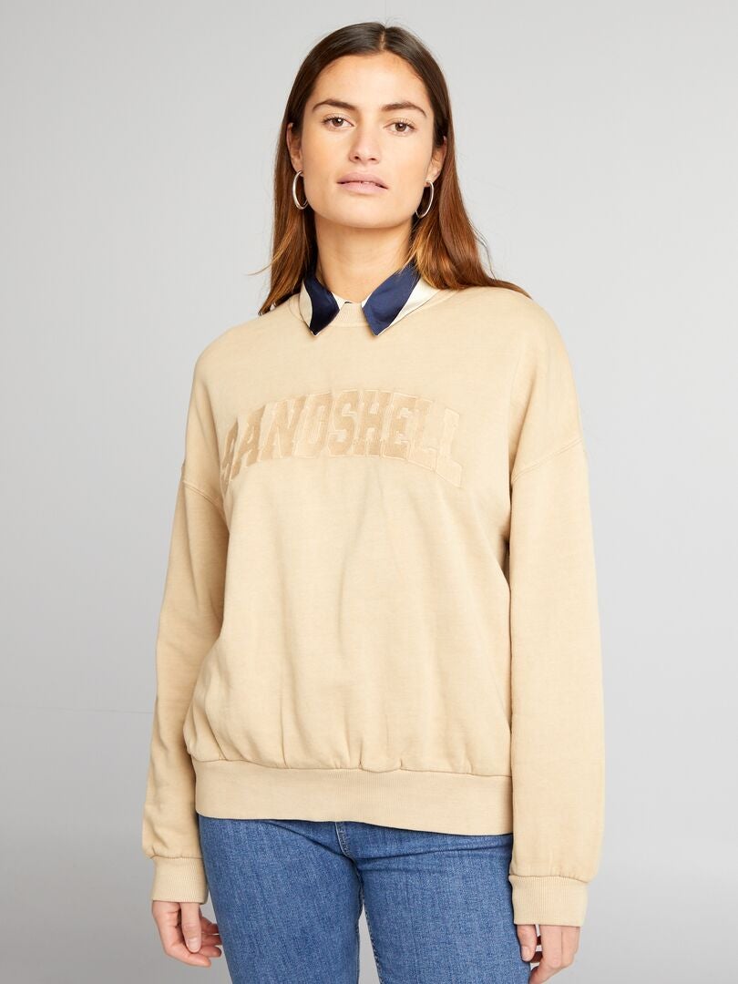 Sweatshirt van vervaagde fleecestof - BEIGE