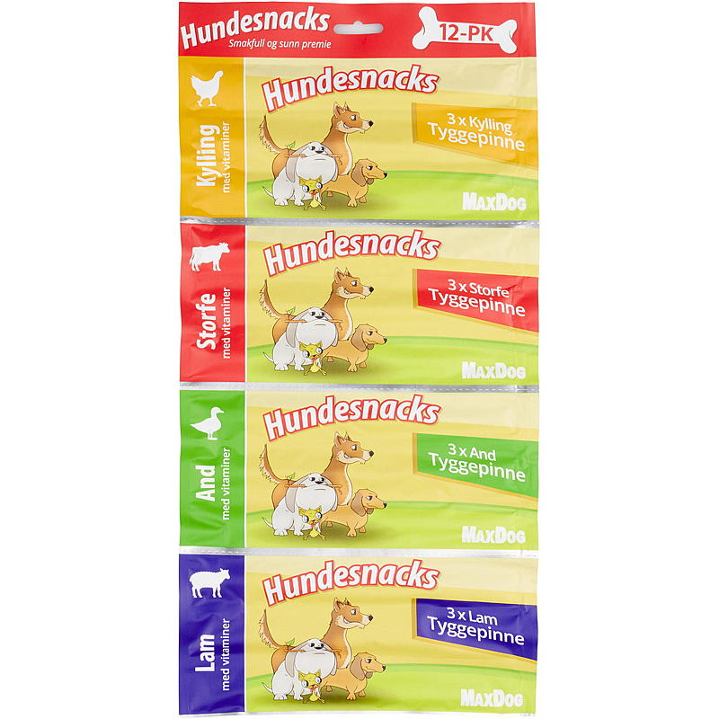 MaxDog Hundesnacks 12-pakning 120 g Kylling, storfekjøtt osv.