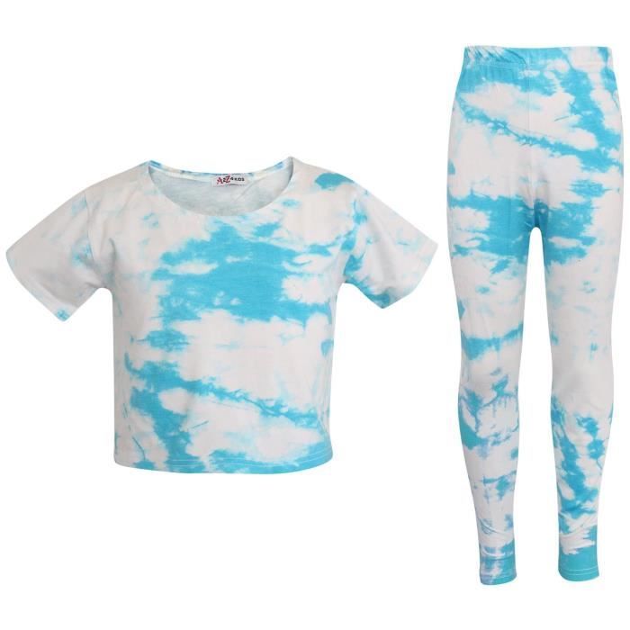 Conjunto de top corto y leggings tie-dye para niñas - Edades 5-13 - Azul - Niña - 100% poliéster