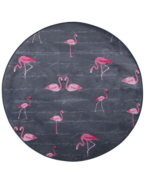 Dywan okrągły we flamingi  120 cm szary KERTE