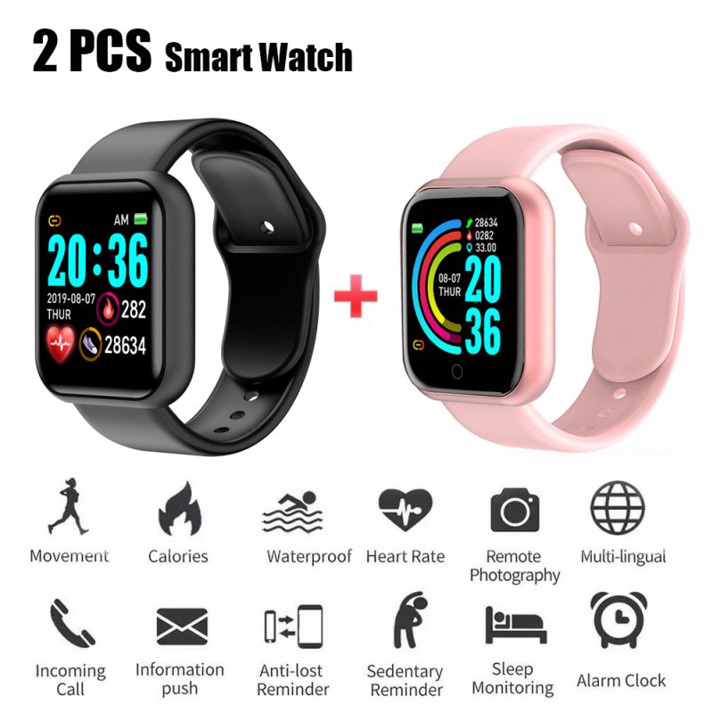 2Pcs Smart Men Women Digital Watch Waterproof Fitness Tracker Heart Rate Monitoring Sleep Bluetooth Smart Watch for IOS Android