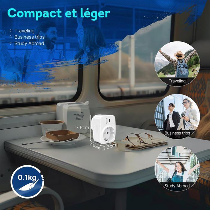 UK-Steckeradapter – UK-Stecker auf französischen Stecker mit 1 USB- und 1 Typ-C-Anschluss, Typ-G-Adapter für Irland und Großbritannien