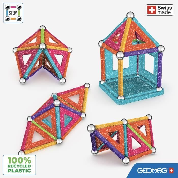 Coffret de construction - GEOMAG - Glitter Panels - 35 pièces - Magnétique - Plastique recyclé
