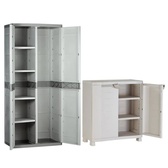 Armoire basse de rangement et armoire de rangement haute 4 tablettes