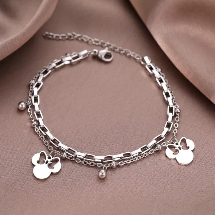 Minnie Mouse kawaii charm bracelet, costume jewelry, gift for women and children, fashion accessory, silver color, delivered