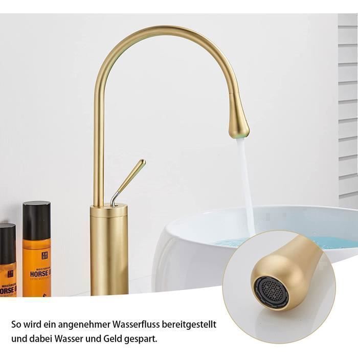 Rubinetto da bagno in oro spazzolato - Miscelatore per lavabo - Rubinetto miscelatore per lavabo in acciaio inox 304, design moderno per rubinetto da bagno