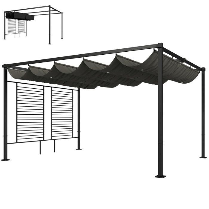Gartenpergola mit Kletterpflanzenspalier – Outsunny – UV50+ – 2 Sichtschutzwände für Kletterpflanzen – 3 x 4 m – Dunkelgrau