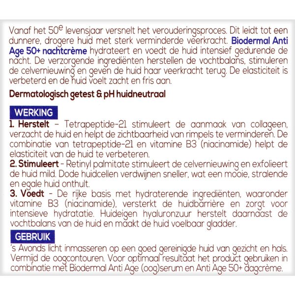 Biodermal Anti Age 50+ Night Cream<br>50ml - Mature skin