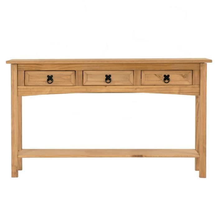 Mesa consola IDIMEX SALSA, mesa auxiliar de madera, mueble de almacenamiento para recibidor o sala de estar, con 3 cajones, pino macizo.