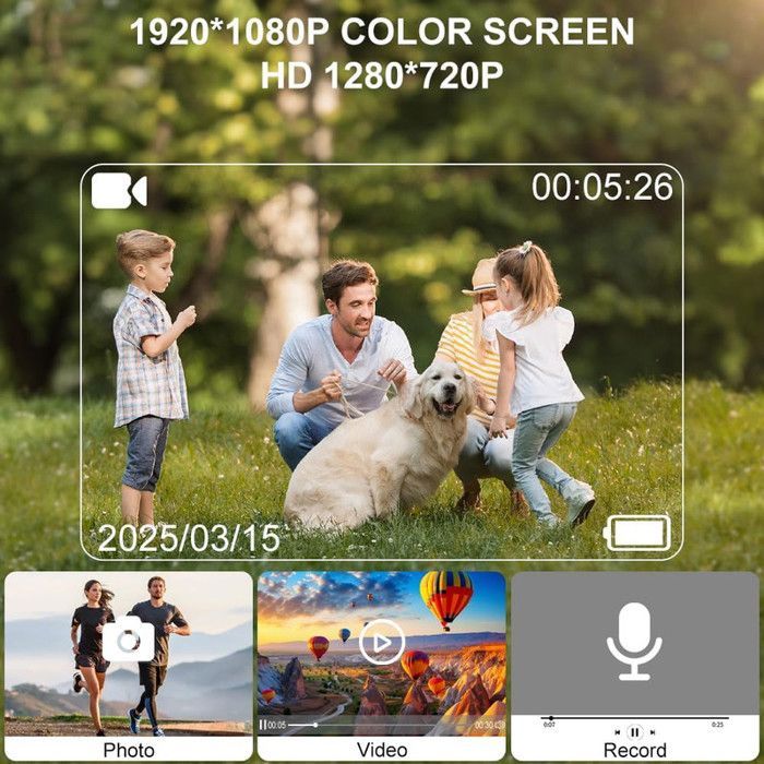 Mini Caméra de Sport 1080P WiFi, Caméra Vlog 360° Objectif Grand Angle de 120°, Camera Action IP68, 800 mAh