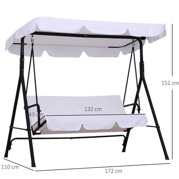 Columpio de jardín metálico Outsunny, 172x110x152cm, blanco.