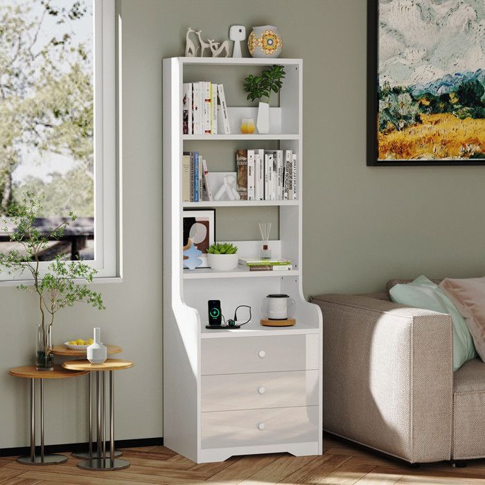 Mesa de cabeceira com 3 gavetas e 5 prateleiras - VIVOLILV - Branca - 50x40x176 cm