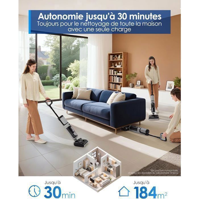 TINECO Floor One i5 Stretch draadloze steelstofzuiger - 30 min gebruiksduur - 190 AW zuigkracht - Draadloos
