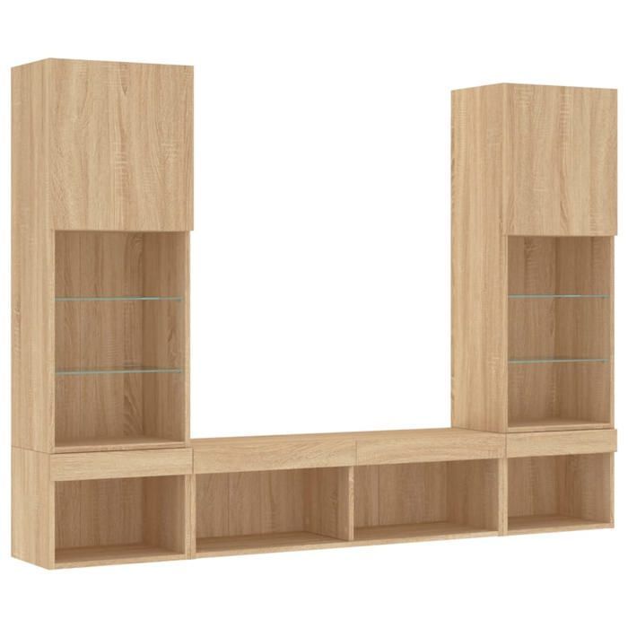 Mobile TV a parete vidaXL con LED, 5 pezzi, finitura rovere Sonoma, in legno ingegnerizzato, codice 3216692