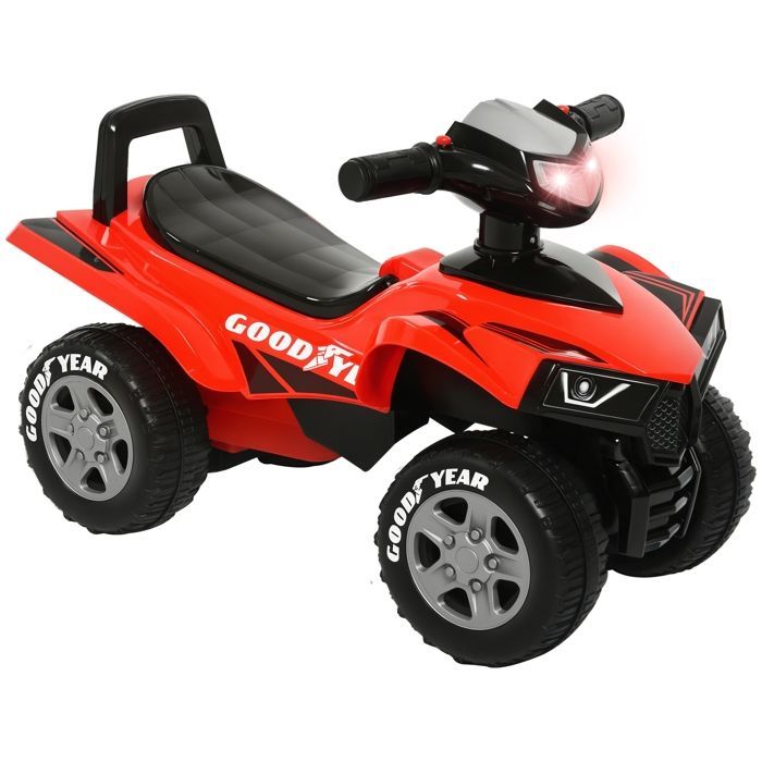 Juguete para montar infantil - HOMCOM - Quad para niños de 18 a 36 meses con efectos de luz y sonido - Juguete para exteriores - PP - 60x31x42cm - Rojo y negro