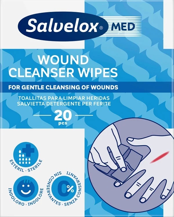 Lingettes nettoyantes pour plaies Salvelox, 20 unités, pour l'hygiène des plaies